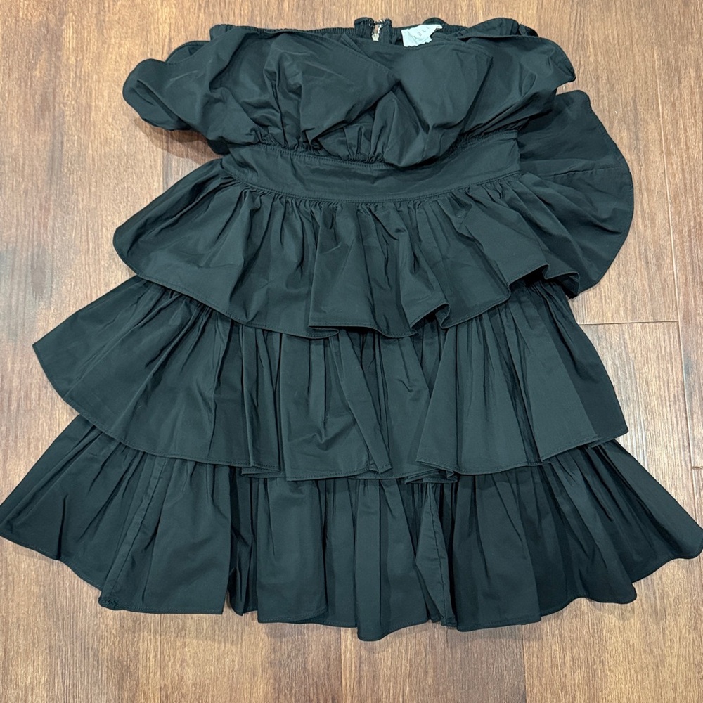 Mable Black Tiered Tube Ruffle Mini Dress